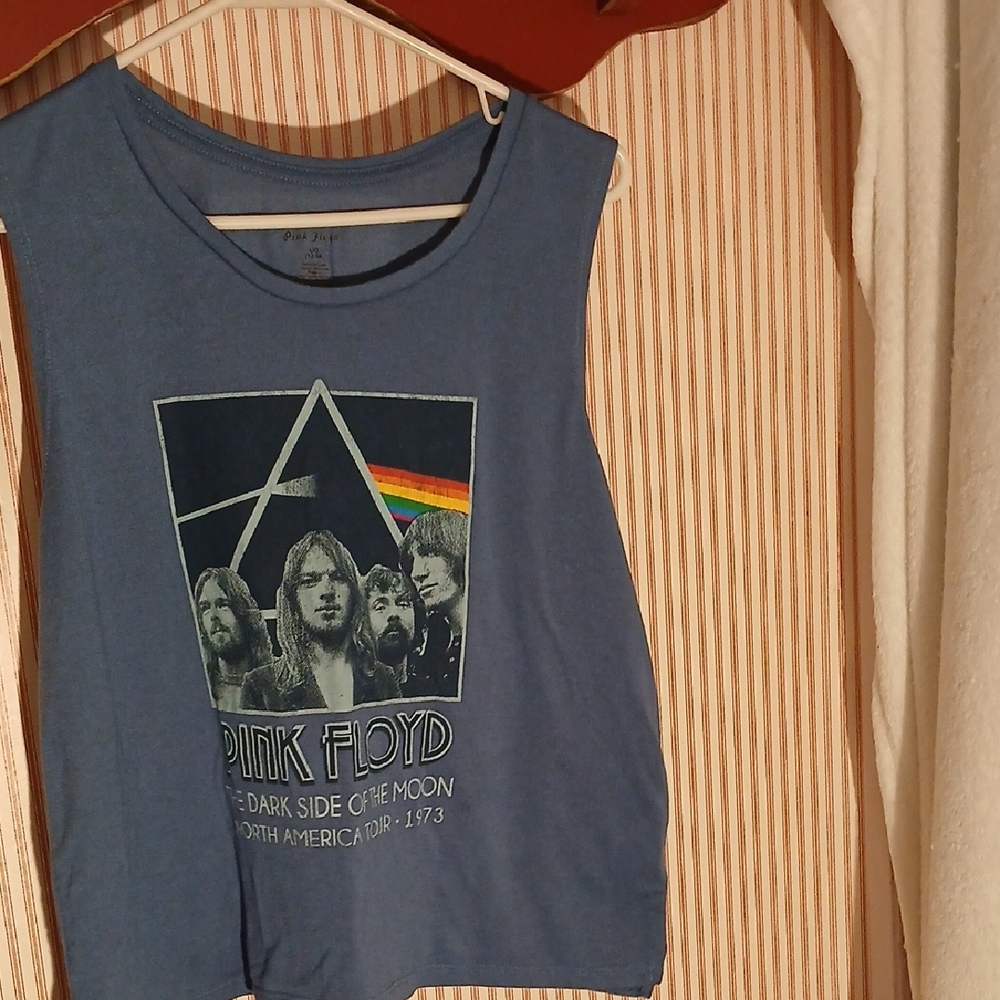 Pink Floyd Blue Graphic Muscle Tee with Prism Rainbow